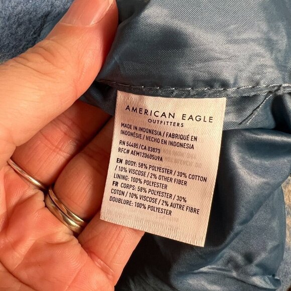 American Eagle Oversized Brushed Plaid Shacket Jacket Womens Size Large Blue - Picture 11 of 12